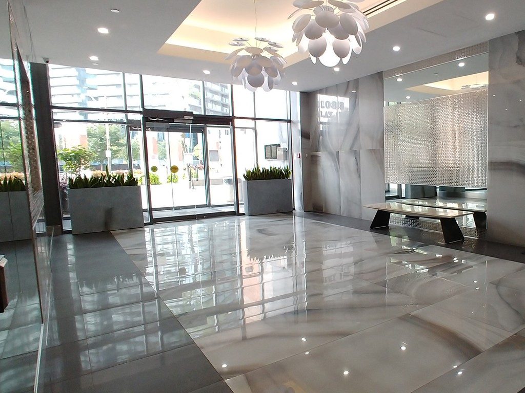 Commercial Polished lobby flooring detail, project by colorlab.